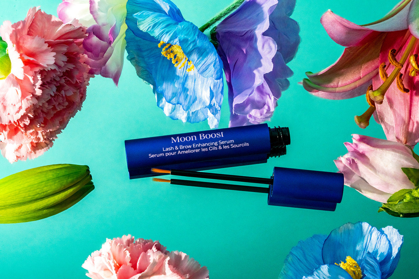 close up of moon boost lash and brow serum lightweight formula for natural lash care